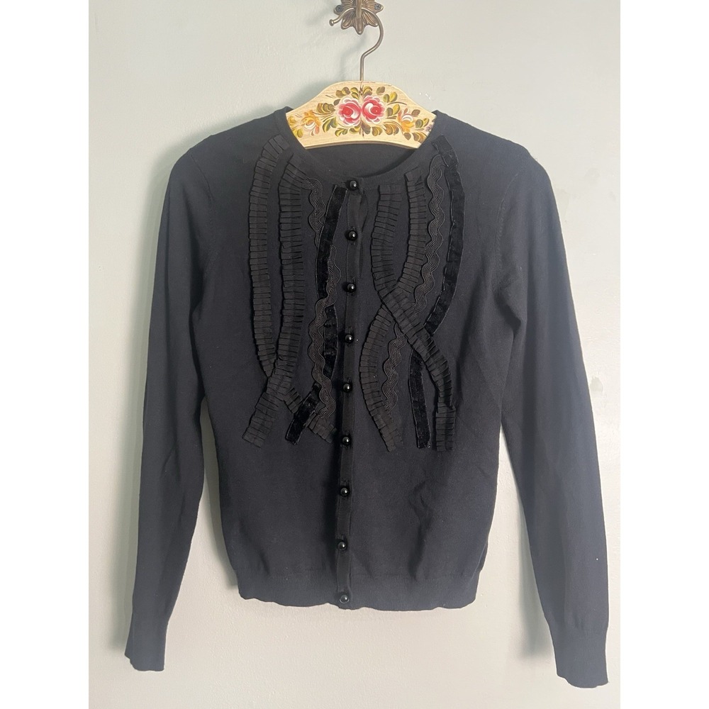 One Girl Who Black Cotton Cashmere Cardigan Romantic Gothic Cottage Cozy Small